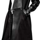 xxxiticat Women's Black Leather Jacket Long Sleeve Lapel Collar Windbreaker Double Breasted PU Leather Trench Blazer Coat (X-Large, Black)