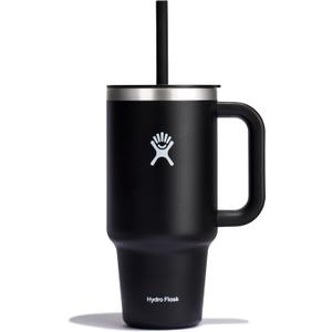 Hydro Flask Travel Tumbler with Handle, Lid and Straw - Insulated Stainless Steel in 32 Oz Black