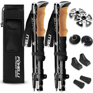 Foxelli Lightweight Trekking Poles  Compact Walking Sticks with Quick Locks, Ergonomic Cork Grip & All-Terrain Accessories  Adjustable Collapsible Poles for Travel & Hiking (39-47 in (100-120 cm))