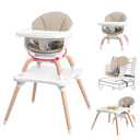 Baby High Chair, 7 in 1 Convertible High Chairs for Babies and Toddlers, Kids Learning Table, Building Block Table, Toddler Dining Chair with 360 Rotating Seat, 5-Point Safety Harness (Khaki)