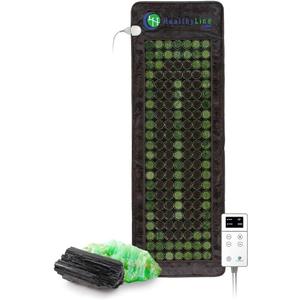 HealthyLine Far Infrared Heating Pad for Back, Neck, Shoulder & Muscle Pain Relief - Weighted Electric Mat with Jade & Tourmaline Stones, Grounding Full Body Size 72 x 24 In (Black/Green)