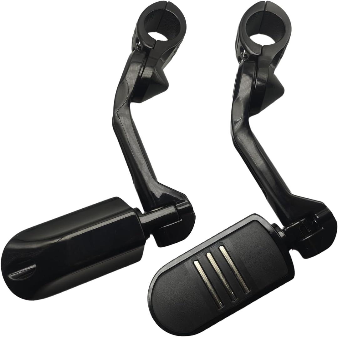 Highway Pegs for Harley Davidson, Universal Motorcycle Footrest, 1.25" Engine Guard Mount,Long Black Aluminum, Anti-Slip Design