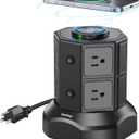 Power Strip Tower, SUPERDANNY Surge Protector Tower, 1050J 13A Charging Station with 12 AC Outlets & 6 USB Ports (2 USB C), 6.5ft Extension Cord with Multiple Outlets, Power Strips Black