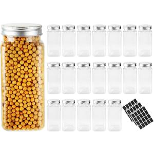 CertBuy 20 Pcs 20 oz Clear Round Plastic Storage Containers with Screw on Lids - Refillable Food Jars for Kitchen Storage