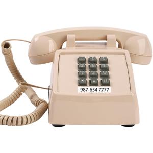 Classic Retro Landline Phone Mechanical Ringtone,2500 Desk Telephone for Hearing Impaired, Old Fashion Cord Telephone,Vintage Analog Phone for Home,School, Plug and Play, Beige