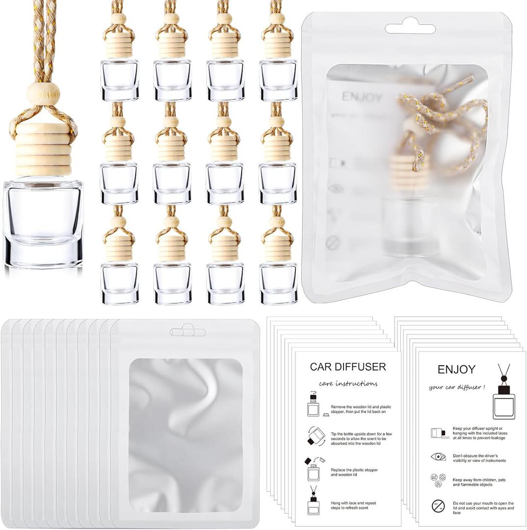 Boao 300 Sets Empty Car Air Diffuser Bottles with Card and Bag, Cylinder