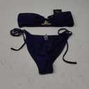 ZAFUL Metal Ring Bandeau Bikini Set Tie Side Bathing Suit High Cut 2 Piece Swimsuit Cutout Swimwear (Medium, Matte Deep Blue)