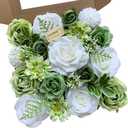 Rose Artificial Flowers White Fake Flower Bulk for DIY Wedding Bouquet Bridal Baby Shower Decorations Party Table Centerpieces Cake Decorating Silk Floral Arrangement Home Decor Indoor Green