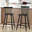 LUE BONA Windsor Wooden Bar Stools Set of 2 for Kitchen Island, Farmhouse 24 Inch Counter Height Stools Chairs with Spindle Back, Black