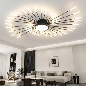 ziidoo Modern Ceiling Light, 42+1 Lights Metal Firework Designed Chic Led Lighting Fixture for Farmhouse Kitchen Dining Room Bedroom Hallway Living Room (Black)