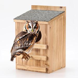 Screech Owl House With Bird Stand - Large Cedar Premium and Weatherproof Design - Prebuilt Box for Outside With Mounting Screws, Easy Assembly