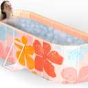 Portable Bathtub for Adults 47" Large Foldable No-Installation Soaking Tub for Shower Stall, Collapsible Standing Plunge Bath with Lid, 5-Layer Insulated Liner, Fast Drain (Pink, 47.2"21.6"19.6")