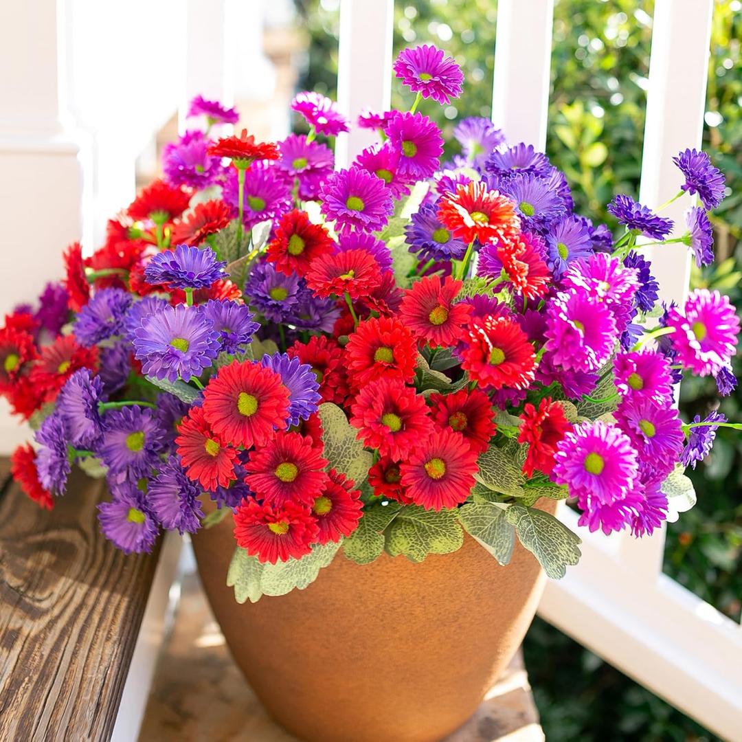 2 x Dahlia Artificial Flowers for Outdoors Decoration, 6 Bundles Silk Flowers Fake Plants Realistic UV Resistant Faux Flowers for Outdoor Planters Front Door Yard Garden Patio Outside Home Indoor, Mix