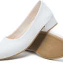 Jeekopeg Low Chunky Pumps Women's Round Toe Heels PU Leather Chunky Pump Shoes Classic Closed Toe Pumps Low Heel Dress Shoes for Women (5, White)