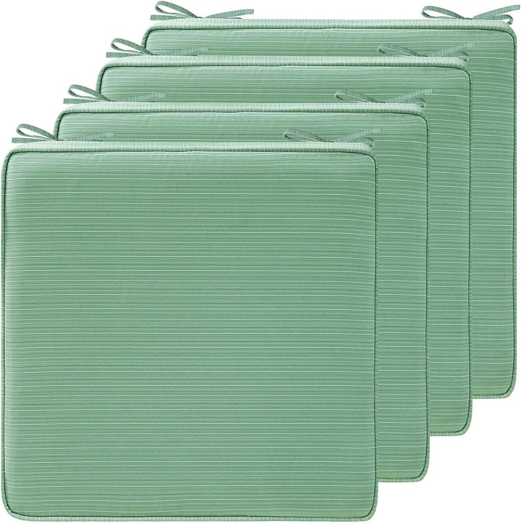 19 x 19 Inch Outdoor Chair Cushions with Tie Straps, Set of 4 Thick Water Repellent Square Patio Chair Pads for Garden Lawn Patio Furniture, Ash Pinstripe Weave