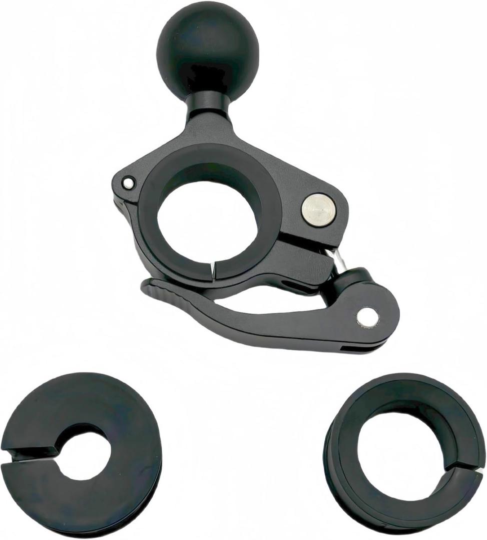 Motorcycle Aluminum Alloy Phone Mount Base with 1" TPU Ball, Fits 0.5''/ 0.87''/ 1''/ 1.125''/ 1.26'' Round Rails, Compatible with 1" Ball Socket Dual Socket Arm