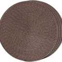 FunWheat Round Braided Placemats Set of 4 Table Mats for Dining Tables Woven Washable Non-Slip Place mats 15inch (Brown, 4pcs)