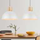 ELYONA 2 Pack Hammered Pendant Lights, 12" Modern Metal Dome Hanging Lamp Solid Wood Pendant Light Fixtures for Kitchen Island, Farmhouse, Dining Room, Sink, Bedroom, Hallway, Nordic White