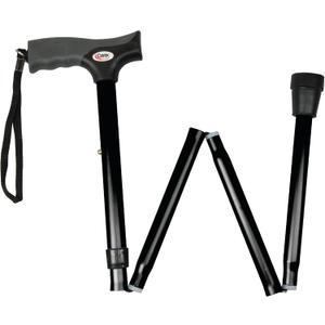 Carex Soft Grip Folding Cane - Foldable Walking Cane For Men and Women - Adjustable Height (33"-37"), Anti-Slip Rubber Tip, Soft Derby Style Ergonomic Handle, Black Cane