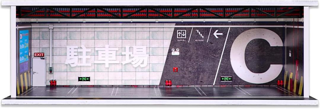 Malamfans 1/64 for Hot Wheels Japanese Style Parking Scene Display Box - 1/64 Scale Die-Cast Model Car Display Case with LED Lights and Acrylic Lid, Real 6 Parking Spaces