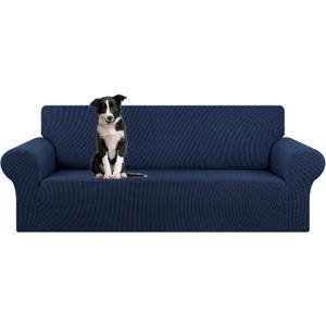 KEKUOU Stretch Oversized Sofa Slipcover 1 Piece Couch Sofa Cover (94"-110") Furniture Protector 4 Seater Sofa with Elastic Bottom for Kids,Pet.Jacquard Checked Pattern Fabric(X Large,Navy Blue) 