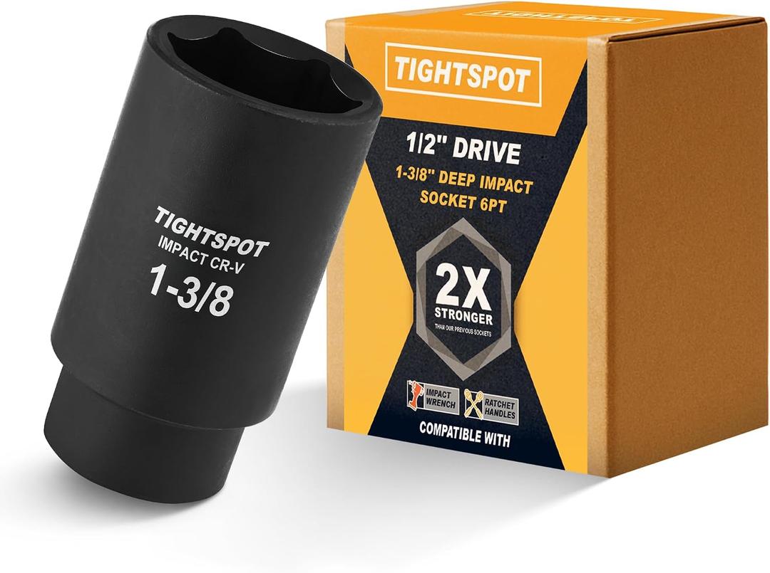 TIGHTSPOT 1/2" Drive 1-3/8 Inch Deep Impact Socket, 6-Point, CRV Steel
