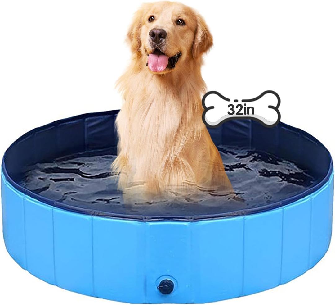 Dog Pool Foldable pet Pool Dog Swimming Pool pet Swimming Pool PVC Non-Slip for All Kinds of Pets (32x8in) (Blue)
