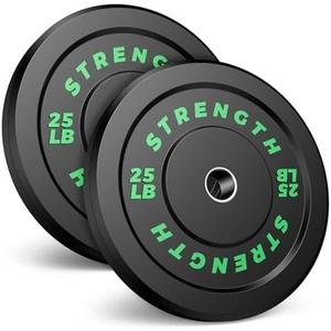 Rendpas 2-Inch Olympic Bumper Plates | 100% Virgin Rubber Low Bounce Barbell Weight for Home Gym Strength Training 25LB Pair