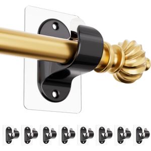 Curtain Rod Holder Brackets No Drilling, (8 Pack) No Screw Black Self Adhesive Curtain Hooks, Heavy Duty Multipurpose Nail-Free Curtains Hangers for 0.5'' to 1.3'' Dia Poles