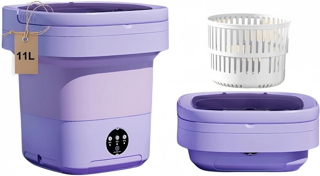 Portable Washing Machine, Mini Washer,11L Upgraded Large Capacity Foldable Washer.Deep Cleaning of Underwear, Baby Clothes and Other Small Clothes.Suitable for Apartments, Dormitories, Hotels.(Purple)