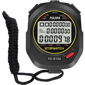 PULIVIA Stopwatch Timer Lap Split Digital Stopwatch with Clock Calendar Alarm, Large Display Stop Watch for Sports Kids Coaches Swimming Running