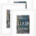 11x14 White Picture Frame with mat 8x10 set of 3, Minimalist 11x14 Poster Frame, Modern Style Wood Composite frames Tempered Glass for Wall Art Photo and Prints for Home Decor Gifts