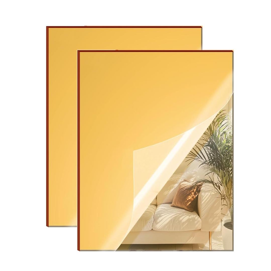 Gold Mirror Acrylic Sheet - 12x16 inches, 2 Pieces | 1/8" Thick Reflective Plexiglass for Crafting, Signage, DIY Projects (30X40 cm)