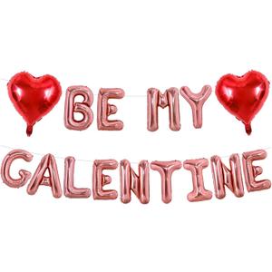 TONIFUL 16 Inch Rose Gold BE MY GALENTINE Letter with 2pcs 17Inch Heart Balloons Foil Alphabet Women Friends Banner for Valentine's Day Galentine's Day Women's Day party Ladies Girls Party Supplies