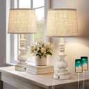 Table Lamps for Bedrooms Set of 2 Farmhouse Bedside Lamps for Nightstand with USB Charging Ports Traditional Side Table Lamps for Living Room Wooden Finish, Pull Chain, Bulbs Not Included