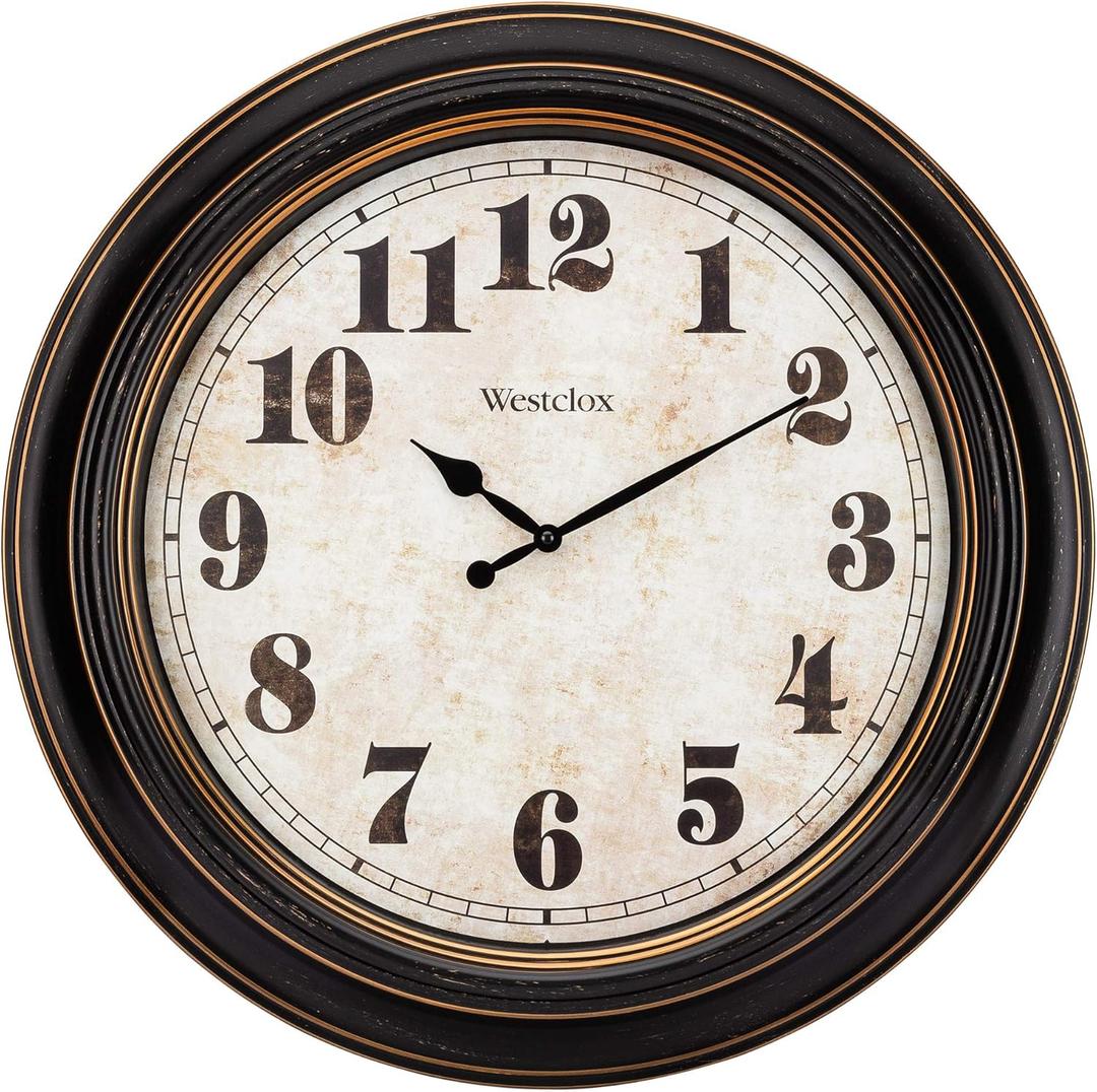Westclox Traditional Large Wall Clock  Battery-Operated 24-Inch Vintage Distressed Dial, Metal Hands, Glass Lens, Quartz Accuracy (Black-Brown, 24-Inch)