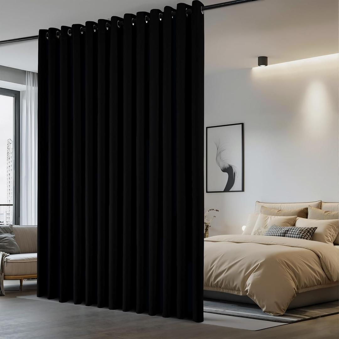 NICETOWN Lower Noise Room Divider Curtain Screen Partitions, Blackout Sound Reducing Divider Room Panel for Doorway/Glass Window/Sliding Door/Patio (1 Panel, 7ft Tall x 8.3ft Wide, Black)