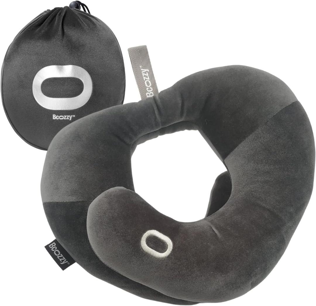 BCOZZY Neck Brace Pillow - Patented Relief for Neck Pain and Supportive Sleep-Soft, Washable, and Adjustable for Comfortable Resting. Gray Large (Flat Back Gray)