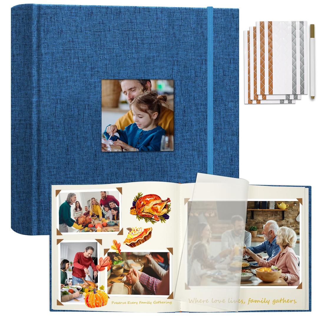Vienrose Scrapbook Album 12" x 12", Large Linen Photo Album with Writing Space, DIY Scrapbook Supplies for Wedding, Baby, Family Memories & Travel (30 sheets / 60 pages, Beige)