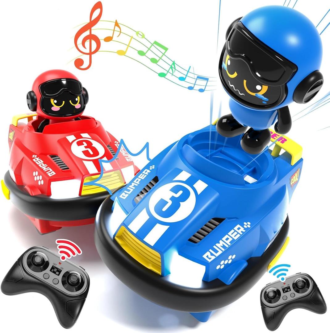 2 Pack Cute Cartoon Remote Control Bumper Car for Toddlers-Mini RC Cars with Light & Sound & 360Rotating-Race car Toys for 3 4 5 6Year Old Boys Girls Kids-Christmas Birthday Gifts
