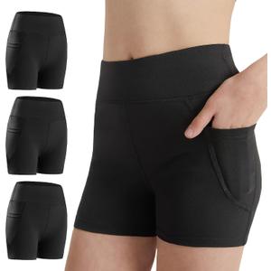 DIPUG Girls Volleyball Shorts 3 Pack with Pockets Kids High Waist Biker Shorts for Dance Yoga Cheer Gymnastics, Size: 11-13 Years