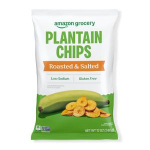 Amazon Grocery, Roasted & Salted Plantain Chips, 12 Oz, Pack of 4 (Previously Amazon Fresh, BB: 12/JUL/2027