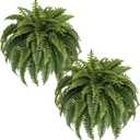 Silky Artificial Boston Fern Bush,48IN Fake Fern Large Hanging Plant That Look Real for Outdoors Home Decor,80Branches (Pack of 2)