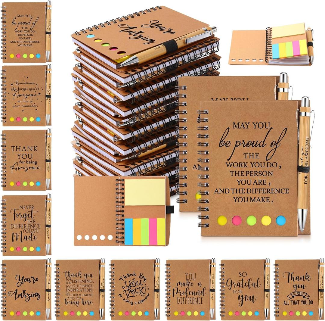 Honoson 80 Set Christmas Employee Appreciation Gift Bulk Inspirational Notebook with Sticky Note and Motivational Bamboo Ballpoint Pen for Team Group Staff Coworker Volunteer Office Must Have