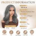 14 Inch Middle Part Wavy Wig for Women, Natural Hairline Small Lace Front, Soft Yaki Mixed Fiber, Heat Resistant Synthetic Curly Wig, Grey Salt and Pepper Short Wavy Wig