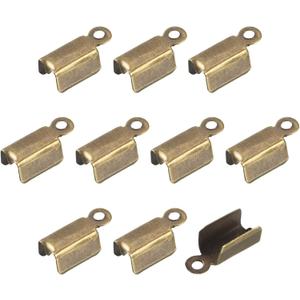 uxcell 400Pcs Fold Over Cord Ends, 4.5x11mm Terminators Crimp Cap Clasp Tips for Leather Ribbon DIY Craft Making, Bronze Tone
