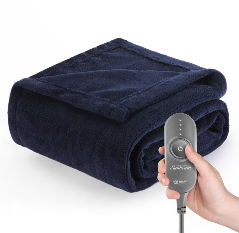 Sunbeam Microplush Electric Heated Throw Blanket, Polyester Poseidon Blue, 50" x 60"