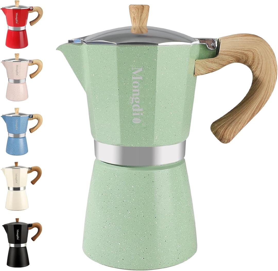 Mongdio Stovetop Espresso Maker Moka Pot, Cuban Coffee Maker Stove top coffee maker Moka Italian Espresso Greca Coffee Maker Brewer Percolator, 9 Espresso Cups, 15 oz - Green