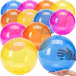 12 Pieces Solid Color Neon Beach Balls - 16 Inch Inflatable Balls, Colorful Clear Pool Ball Bulk for Summer Swimming Pool Game Supplies Theme Party Decorations