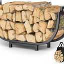 Elbourn Firewood Rack, 24 Inch Indoor Fireplace Log Holder with Carrier, Thickened Metal Rustproof Wood Storage Rack
